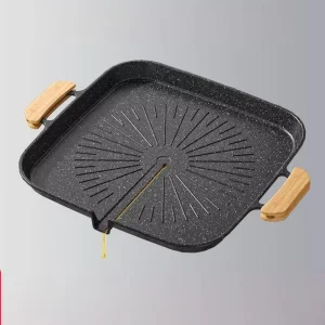 Korean Non-Stick Grill Plate with Double Handles Household Meat Griddle for Electric and Gas Stoves Indoor Outdoor Barbecue