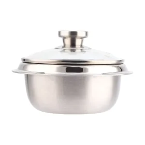 Korean Style Stainless Steel Soup Stock Pot with 3 layer Bottom and Tempered Glass Lid for Gas Induction Cookers