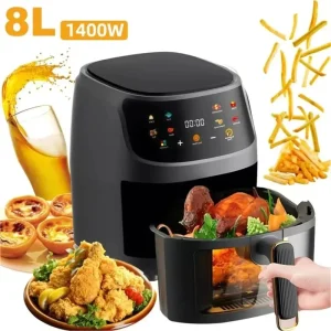 LCD Screen Air Fryer 8L Large Capacity Smart Nonstick Pot Oil Free Fryer Oven French Fries Roast Chicken Fryer Viewable Window