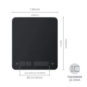 LED Digital Coffee & Kitchen Scale 1g Accuracy Rechargeable Barista Timer Scale