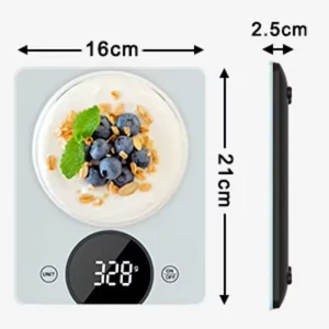 LED Display Digital Kitchen Scale with Tempered Glass Battery Powered Portable Waterproof 10kg Capacity