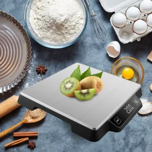 LED Stainless Steel Platform Digital 15kg Battery Powered Kitchen Scale with Large Tray
