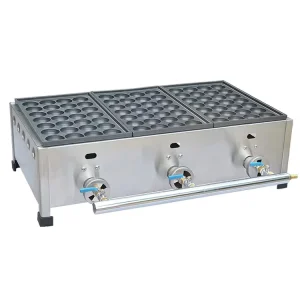 Large 3 Plate Commercial Automatic 84 Hole 40mm Gas Takoyaki Maker Machine Grilled Snack Making
