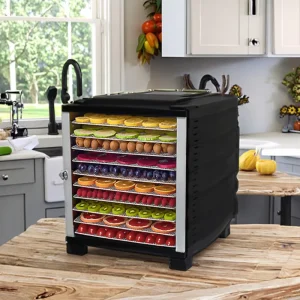 Large Capacity 10 Tray Food Dehydrator for Jerky Fruit 35 75℃ Adjustable Household Use Electric Dryer SS304 Tray Plastic Housing