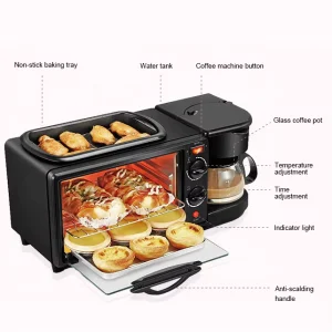 Large Capacity 9L Electric 3 in 1 Multifunctional Breakfast Maker Coffee Machine Built-in Covers Pizza Ovens Metal Rectangle
