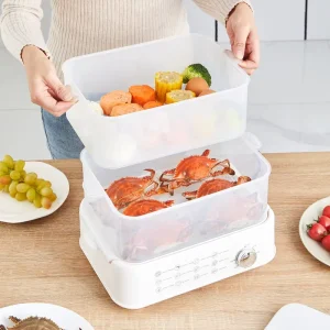 Large Capacity Electric Food Steamer 2 Layers Multi Application for Household Use and Convenient