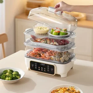 Large Capacity Multifunctional Household 1500W Four Layer Plastic Housing Instant Steam Function Electric Food Steamer
