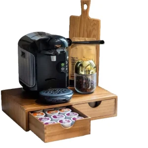 Large Capacity Wooden K Cup Storage Box Coffee Pods and Tea Organizer Holder K Pod Drawer Coffee Maker Machine Stand