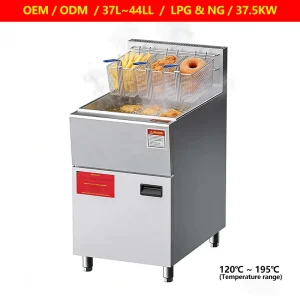 Large Commercial Kitchen Equipment 37L 40L 44L Gas Fried Machine Lift Hot Dog Stainless Steel Deep Fryer Single Tank 3 Basket