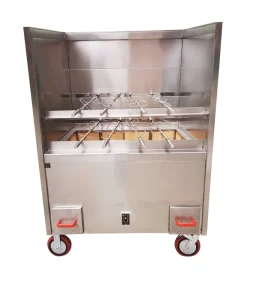 Large Commercial Stainless Steel Wood Charcoal Grill with Trolley for 24 Chickens