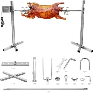 Large Outdoor 50 70KGF Stainless Steel Grill Rod 15W Motor Rotisserie Spit Roaster BBQ Charcoal Pig Chicken