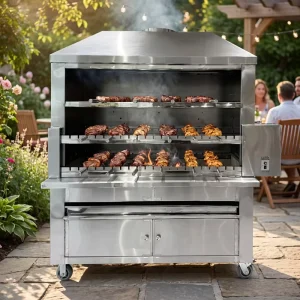 Large Stainless Steel Brazilian Rotisserie Charcoal BBQ Grill for Restaurant and Outdoor Events