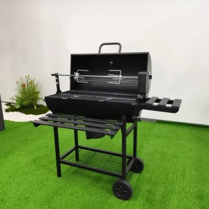 Large Trolley Folding Steel Charcoal BBQ Grill with Remote Control Powder Coated Finish for Outdoor Rotisserie Chicken