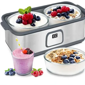 Large capacity Electric Automatic Stainless Steel 8 Cup Yogurt Maker with LCD Display and 8 Glass Cans Temperature Control