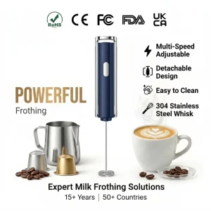 Latte Milk Foam Maker Foldable Stand Battery Operated One Touch Stainless Steel Whisk OEM Custom