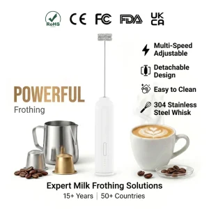 Long Battery Life Handheld Electric Milk Frother 3 Speed Detachable Stainless Steel for Coffee Latte Cappuccino