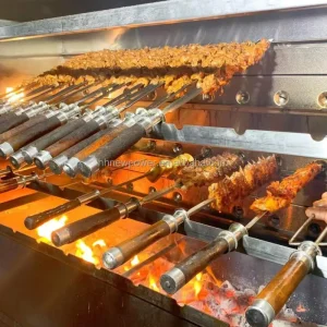 Low Price Stainless Steel Brazilian Rotisserie with Hood Roast Meat High Quality Rotating Barbecue Meat Roasted Onions Machine