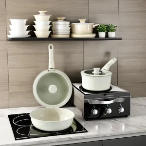 Luxury High Quality Eco Friendly Non Stick Aluminum Cookware Set Detachable Frying Pan Soup Pot Milk Pot Universal Gas Induction