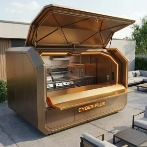 Luxury Marine Grade SS304 Outdoor Kitchen Island with Integrated Kamado Grill and Smart Lighting