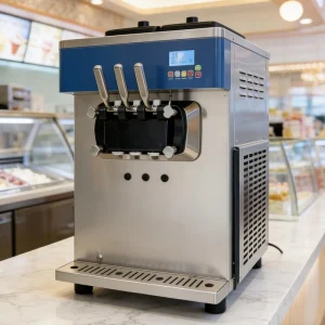 MAYHOPE Automatic Commercial Soft Serve Ice Cream Maker 4+ 3 Mix Flavors Soft Ice Cream Machine with Compressor
