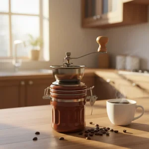 Manual Ceramic Coffee Bean Grinder Kitchen Coffee Grinder with Retro Ceramic Stainless Steel Handle