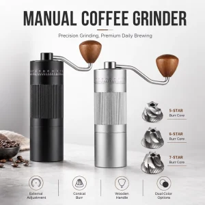 Manual Coffee Grinder Adjustable Conical Burr Hand Coffee Grinder with Wooden Handle for Espresso Pour Over Coffee