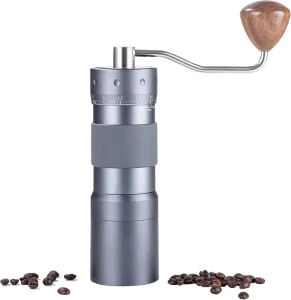 Manual Coffee Grinder with 7 Star Stainless Steel Burr with Magnet Catch Cup for French Press Mocha Espresso Grey 25g