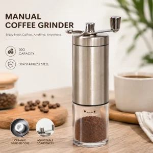 Manual Coffee Grinder with Adjustable Ceramic Burr for Espresso and Pour Over