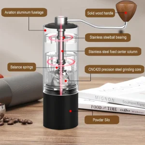 Manual Coffee Grinder with Double Bearings CNC Stainless Steel Conical Burr Precision Hand Coffee Mill Gift
