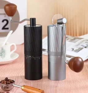 Manual Coffee Grinders External Adjustment Fine Diagonal Stripe Solid Wood Metal Handle Durable Washable Lightweight Compact