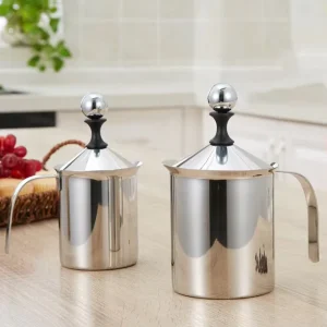 Manual Milk Frother Double Filter Foam Maker Stainless Steel Pitcher for Coffee Latte Cappuccino Frappe Beverage