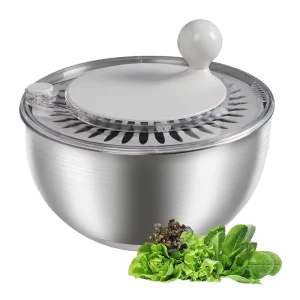 Manual Stainless Steel Salad Spinner Lettuce Spinner Bowl Vegetable Drainer Dehydrator with Handle for Home Meal Prep