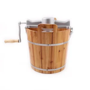 Manual Wooden Bucket with Hand Crank No Electricity Portable Frozen Fruit Yogurt Ice Cream Maker