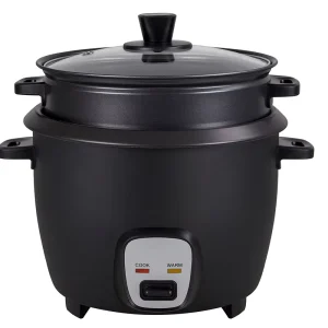Matte Black Automatic Electric Rice Cooker 700W 0.6L-2.8L Capacity Drum Shaped Design Non Stick Inner Pot Paddle Measuring Cup