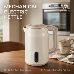 Mechanical Stainless Steel Electric Kettle 1.7L 1500W Double Layer Electric Kettle Boil-Dry Protection for Home Use