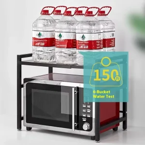 Metal Carbon Steel Double Tier Microwave Oven Shelves Rice Cooker Racks Eco-friendly Space Saving Kitchen Storage Modern Design
