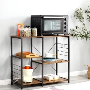 Metal Microwave Oven Rack Floor Three layer Movable Storage Rack for Kitchen Use