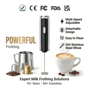 Milk Foam Maker Handheld Foldable Stand One Touch Battery Operated Stainless Steel Hot Cold Drinks OEM Factory