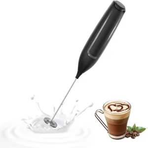 Milk Frother Handheld Battery Electric Foam Maker Wand Drink Mixer Stainless Steel Whisk Coffee Matcha Lattes Cappuccino Black
