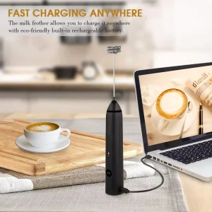 Milk Frother Rechargeable Handheld Electric Whisk, 3 Speed Adjustable Foam Maker for Coffee, Matcha, Latte