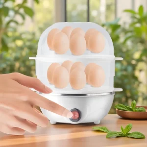 Mini Egg Boiler Double Layer Portable Automatic Electric Plastic Auto Shut off Eco friendly Household