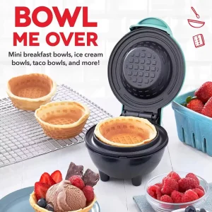 Mini Electric Stainless Steel Waffle Bowl Maker with Non Stick Plates for Household Use Breakfast Desserts & Snacks