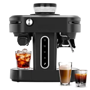 Mini Home Espresso Machine Semi Automatic Electric Coffee Maker with Grinder Plastic Housing for Household Use