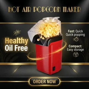 Mini Home Use Electric Hot Air Popcorn Maker Quick Heat Technology Overheat Protection ABS Plastic Tempered Glass LCD
