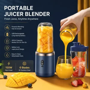 Mini Juicer Blender Portable Fruit Juicer Machine Wireless Charging 6 Blades 400mL Capacity Juice Cup for Multifunctional Use