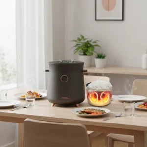 Mini Rice Cooker 1.5 L Microcomputer Control Paddle Timer Function Portable Fast Cooking White Kitchen Appliance with SS Steamer