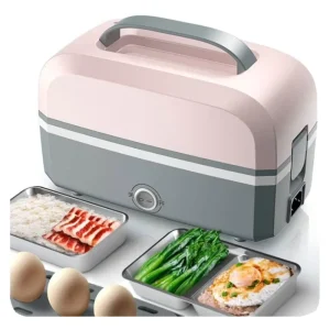 Minimalist Double Layer Portable Food Heater Inner Pot Container One Touch Electric Lunch Box Stainless Steel