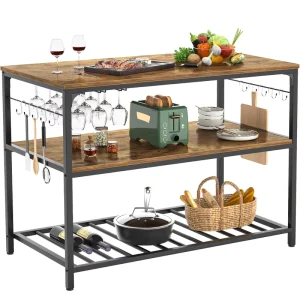 Modern 3 Tier Kitchen Island Cart Adjustable Counter Wood Wine Rack Stylish Kitchen Furniture Waterproof