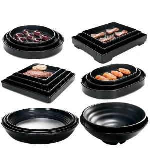 Modern Design Black Eco Friendly Durable Stackable Melamine Plastic Hot Pot Serving Plate Shabu