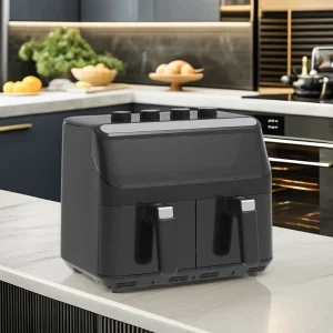 Modern Home Hotel Kitchen Cooking Electric Air Fryer 2200W Max Power Double Pot 4+4L Square Oven Temperature Plastic US Plug